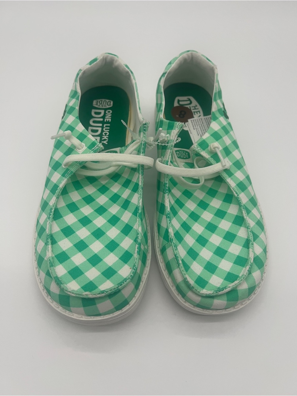 Hey Dude Wendy Shamrock Gingham Green White Slip On Loafers 43946-3ZW Womens 8 - Picture 3 of 7